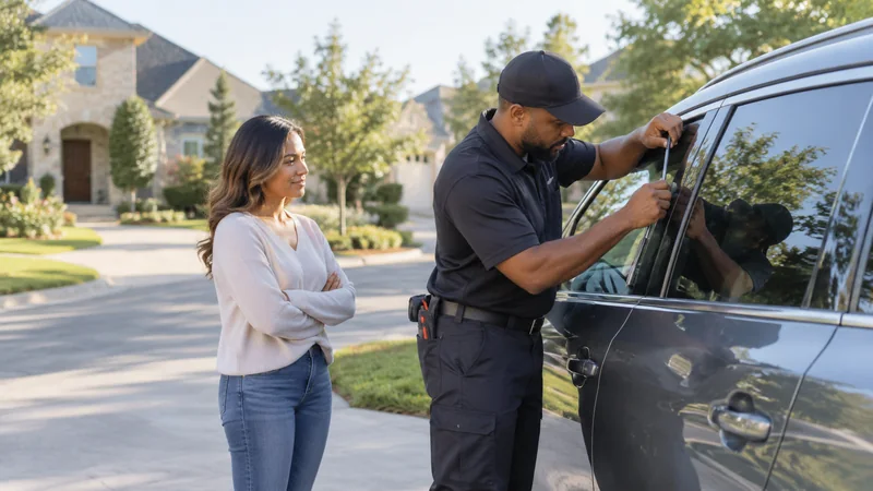 Vehicle lockout technician helping a customer regain access to an SUV