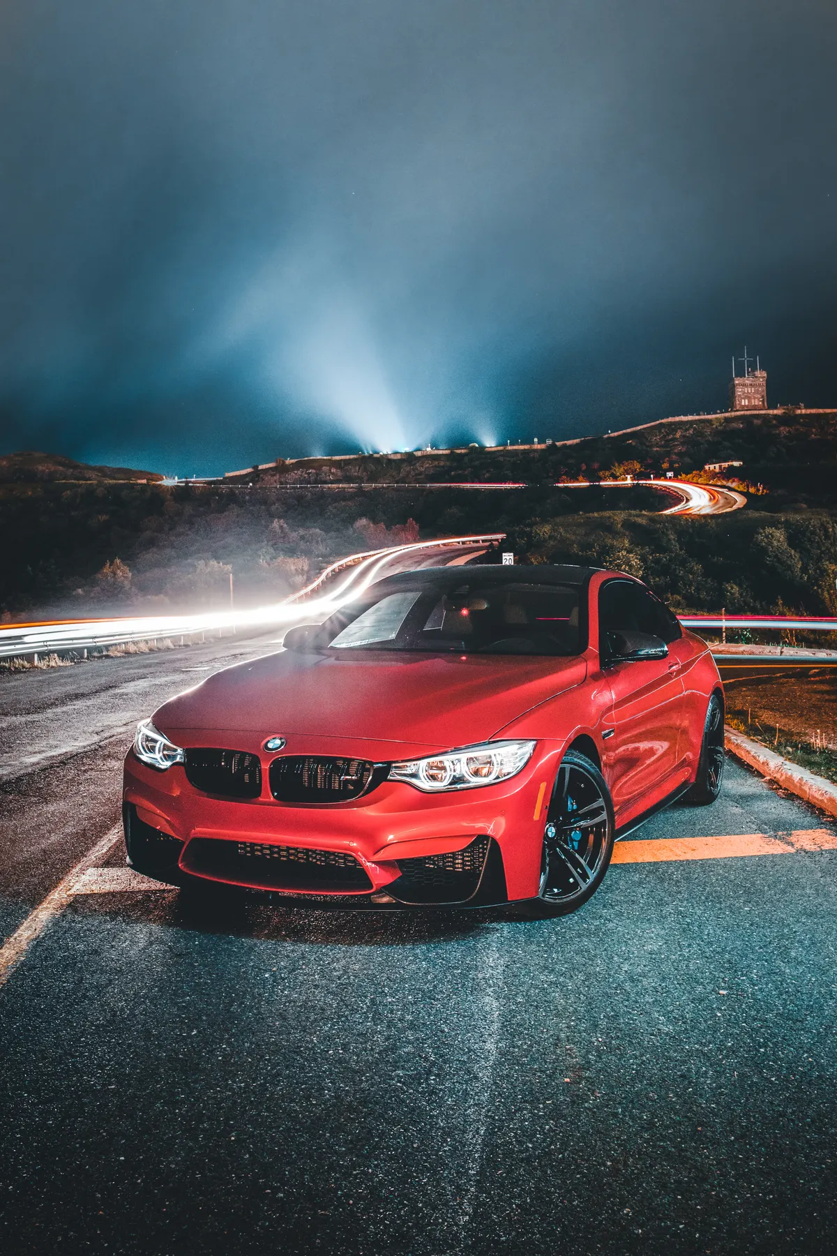 Vehicle stopped roadside at night